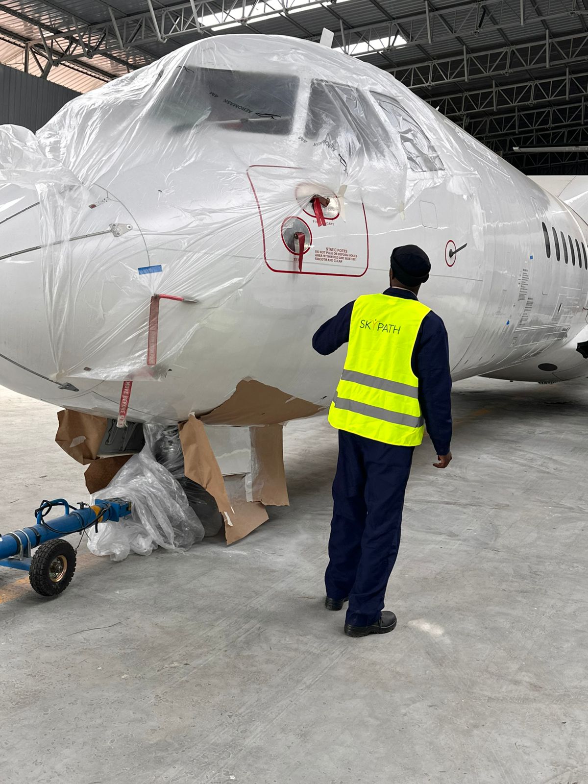 Aircraft in maintenance hangar